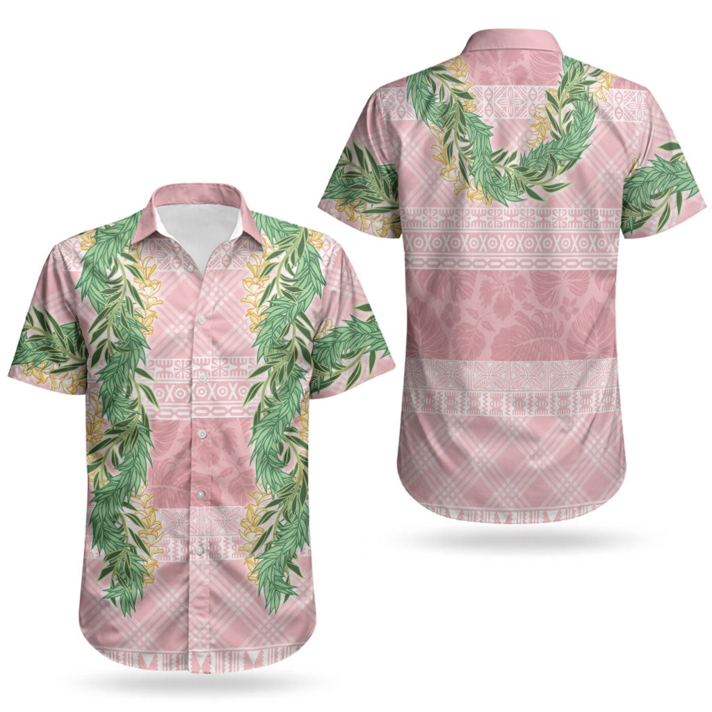 Hawai'i Paniolo Maile Twisted Lei Couples Matching Short Sleeve Bodycon Dress and Hawaiian Shirt Dusty Rose LT7 - Polynesian Pride