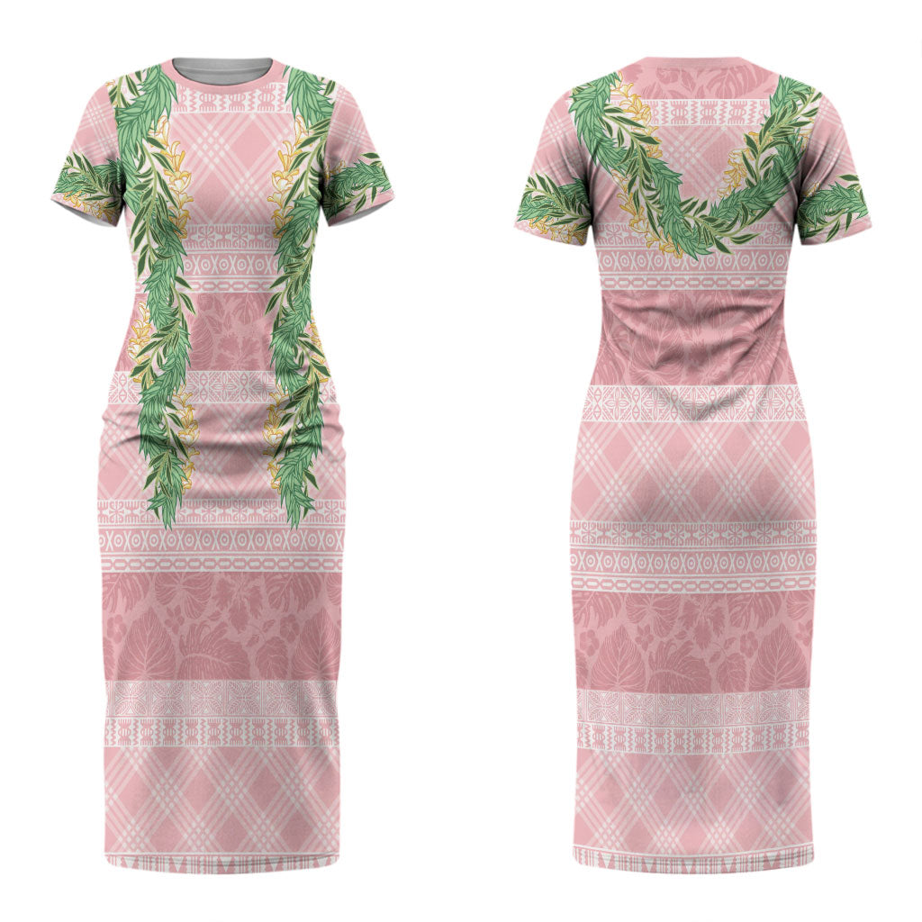 Hawai'i Paniolo Maile Twisted Lei Couples Matching Short Sleeve Bodycon Dress and Long Sleeve Button Shirt Dusty Rose LT7 - Polynesian Pride