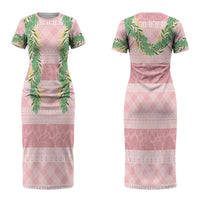 Hawai'i Paniolo Maile Twisted Lei Couples Matching Short Sleeve Bodycon Dress and Long Sleeve Button Shirt Dusty Rose LT7 - Polynesian Pride