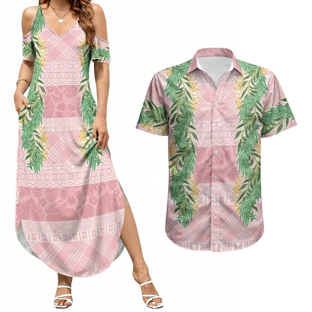 Hawai'i Paniolo Maile Twisted Lei Couples Matching Summer Maxi Dress and Hawaiian Shirt Dusty Rose LT7 Dusty Rose - Polynesian Pride