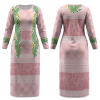 Hawai'i Paniolo Maile Twisted Lei Family Matching Long Sleeve Bodycon Dress and Hawaiian Shirt Dusty Rose LT7 Mom's Dress Dusty Rose - Polynesian Pride
