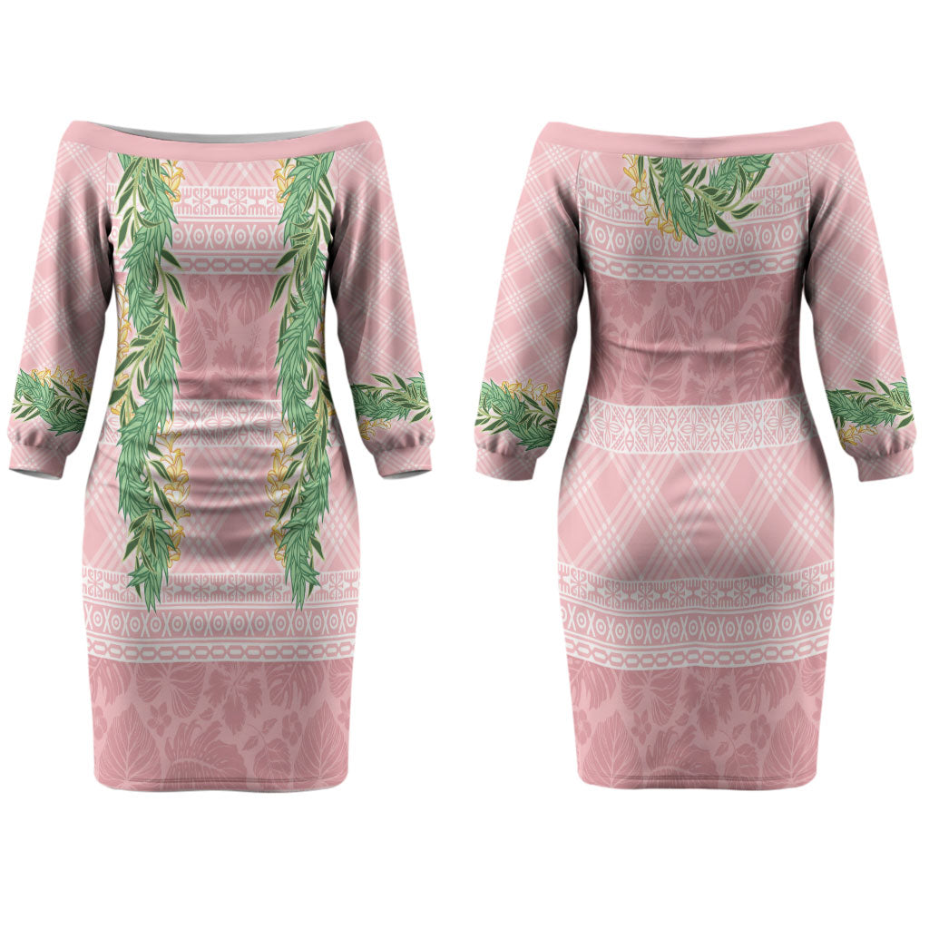 Hawai'i Paniolo Maile Twisted Lei Family Matching Off The Shoulder Long Sleeve Dress and Hawaiian Shirt Dusty Rose LT7 Mom's Dress Dusty Rose - Polynesian Pride