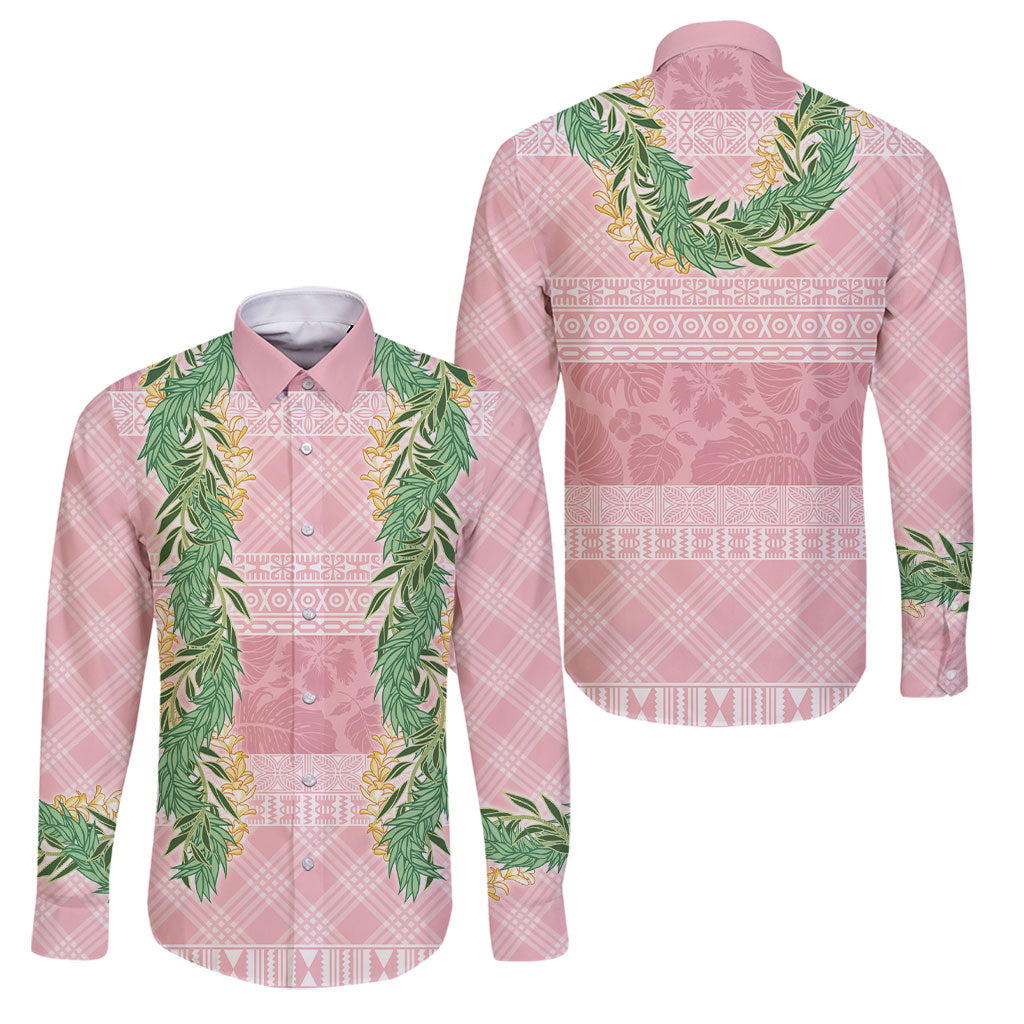 Hawai'i Paniolo Maile Twisted Lei Family Matching Off The Shoulder Long Sleeve Dress and Hawaiian Shirt Dusty Rose LT7 Dad's Shirt - Long Sleeve Dusty Rose - Polynesian Pride