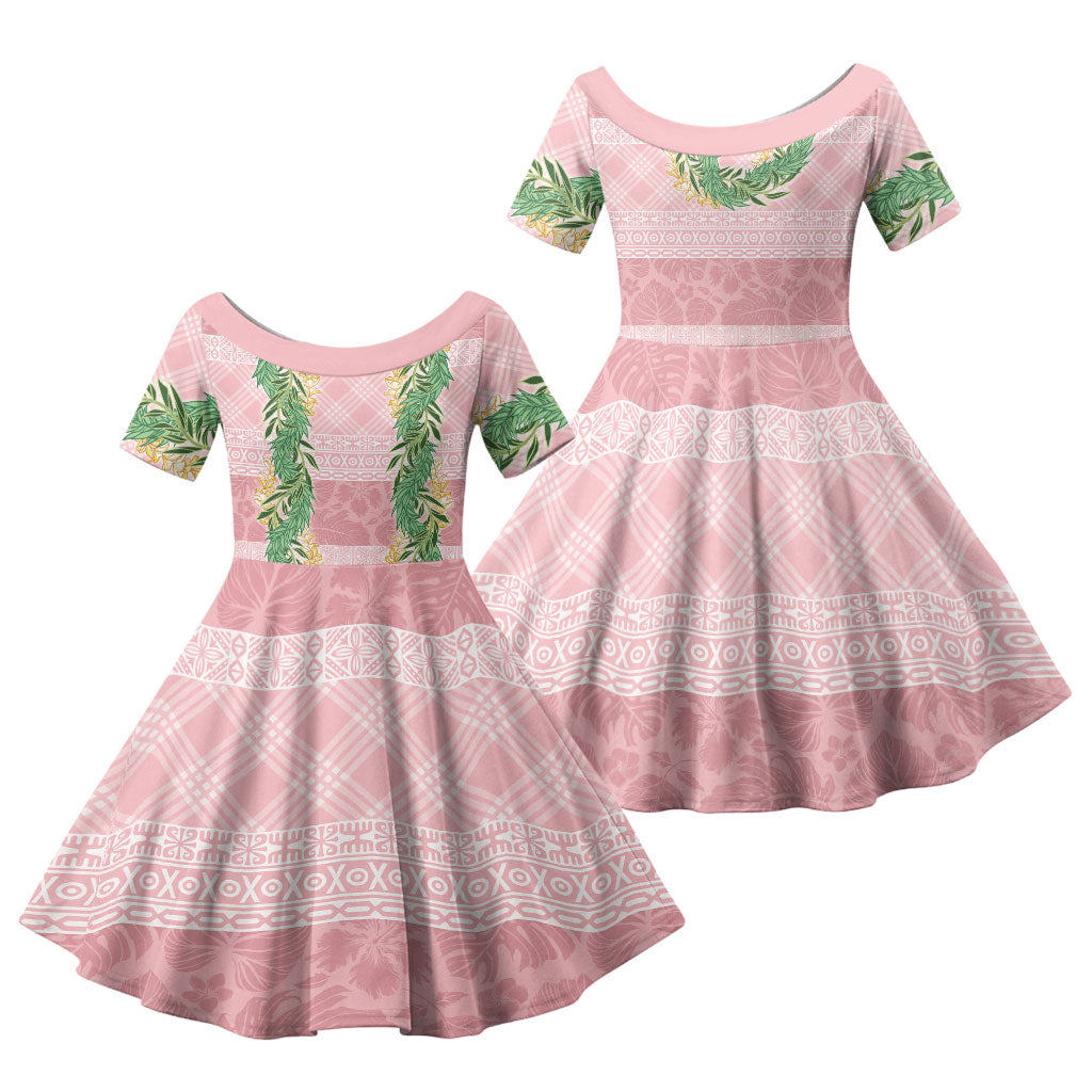 Hawai'i Paniolo Maile Twisted Lei Family Matching Off The Shoulder Long Sleeve Dress and Hawaiian Shirt Dusty Rose LT7 Daughter's Dress Dusty Rose - Polynesian Pride