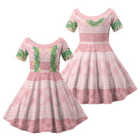 Hawai'i Paniolo Maile Twisted Lei Family Matching Off The Shoulder Long Sleeve Dress and Hawaiian Shirt Dusty Rose LT7 Daughter's Dress Dusty Rose - Polynesian Pride
