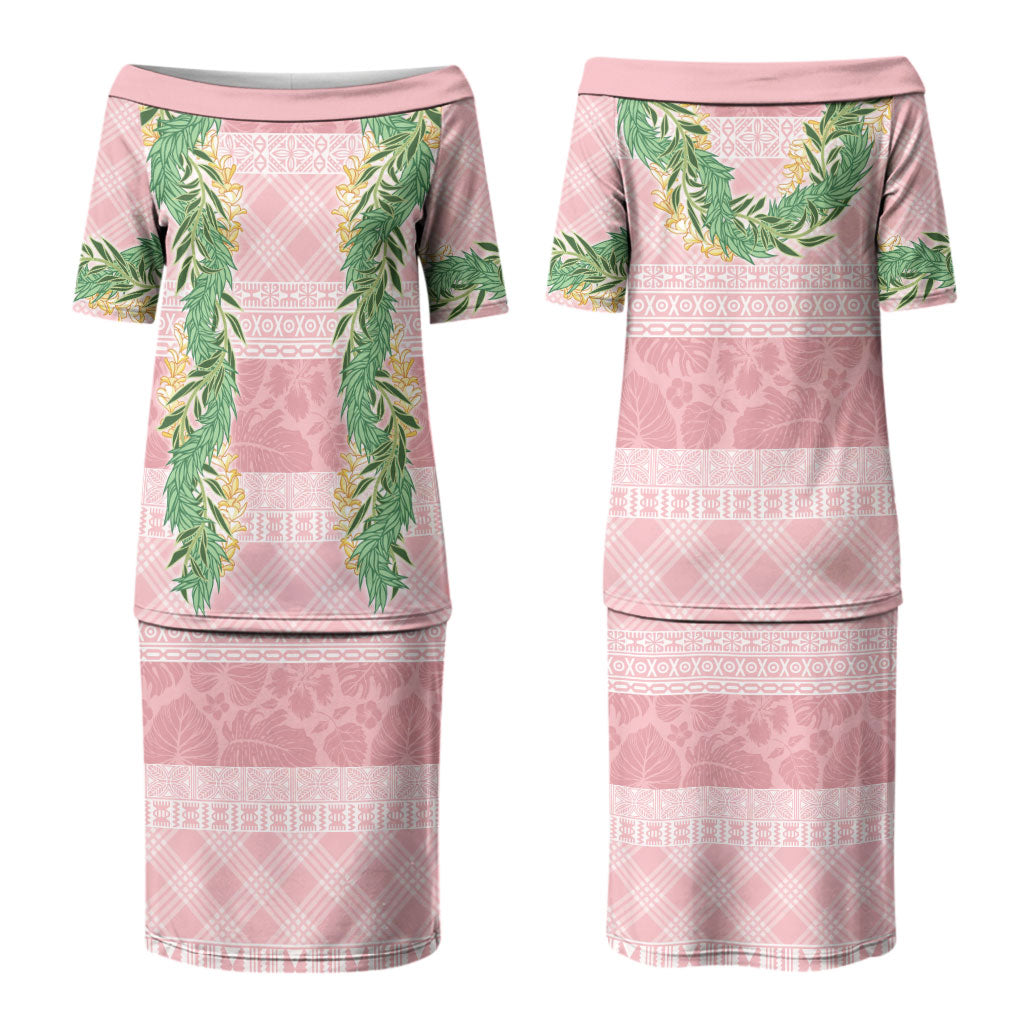 Hawai'i Paniolo Maile Twisted Lei Family Matching Puletasi and Hawaiian Shirt Dusty Rose LT7 Mom's Dress Dusty Rose - Polynesian Pride
