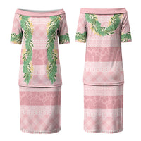 Hawai'i Paniolo Maile Twisted Lei Family Matching Puletasi and Hawaiian Shirt Dusty Rose LT7 Mom's Dress Dusty Rose - Polynesian Pride