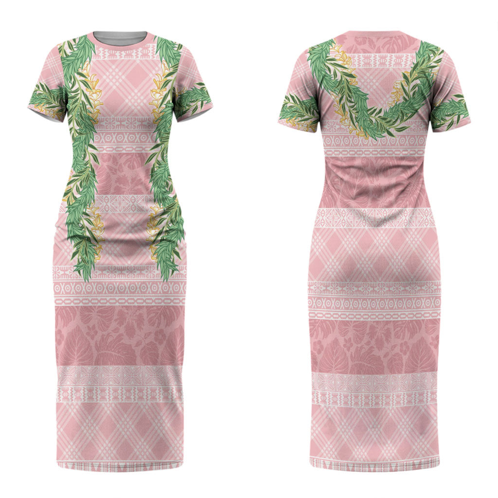 Hawai'i Paniolo Maile Twisted Lei Family Matching Short Sleeve Bodycon Dress and Hawaiian Shirt Dusty Rose LT7 Mom's Dress Dusty Rose - Polynesian Pride