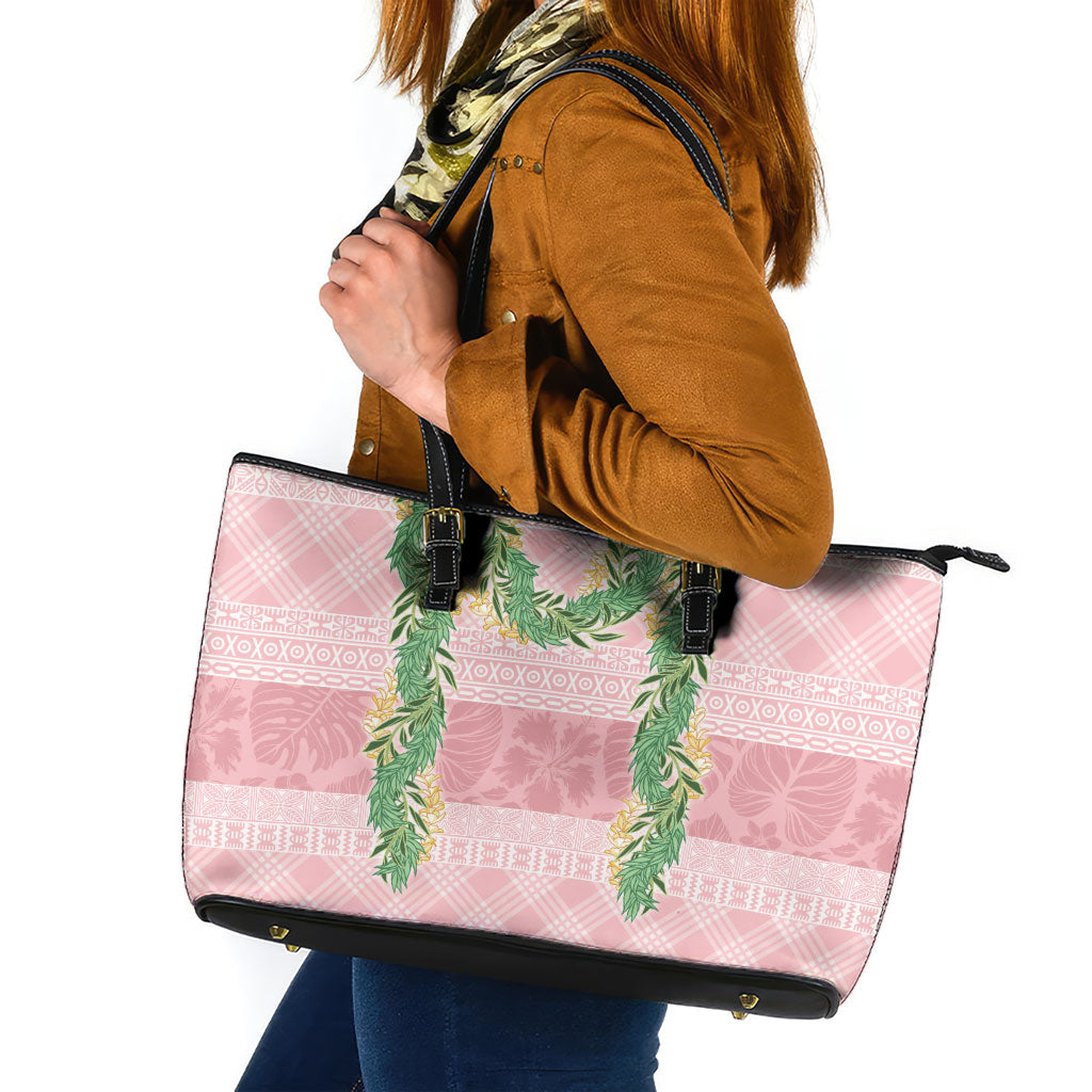 Hawai'i Paniolo Maile Twisted Lei Leather Tote Bag Dusty Rose LT7 Dusty Rose - Polynesian Pride