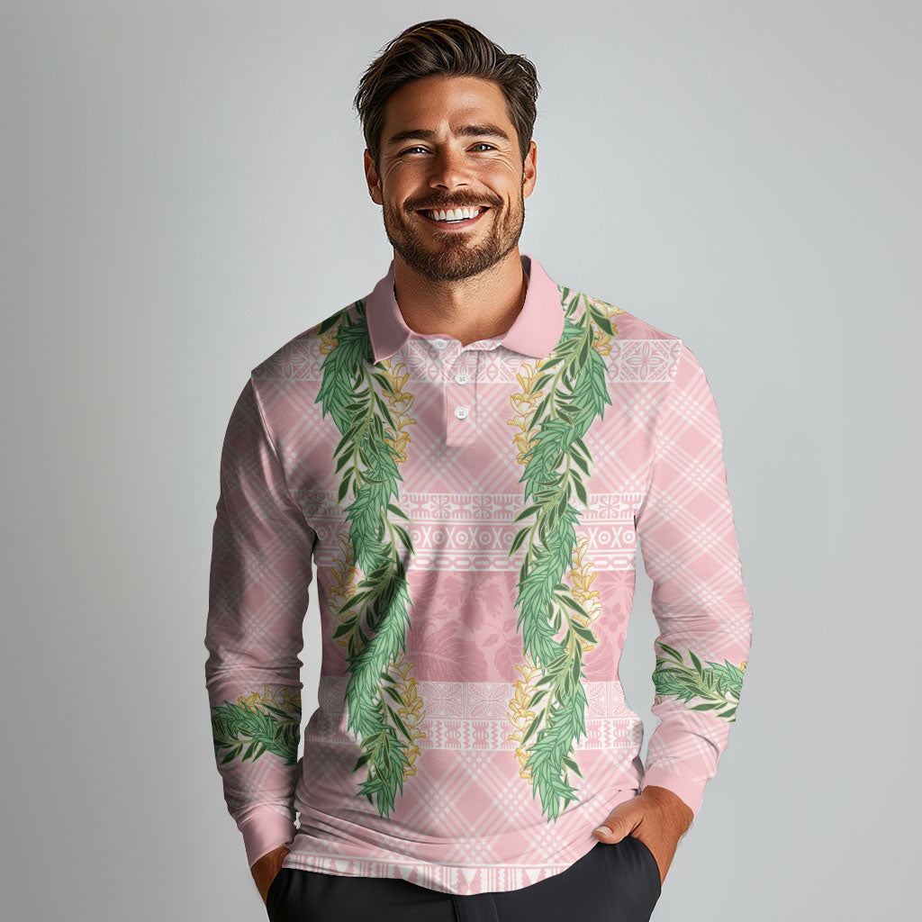 Hawai'i Paniolo Maile Twisted Lei Long Sleeve Polo Shirt Dusty Rose LT7 - Polynesian Pride