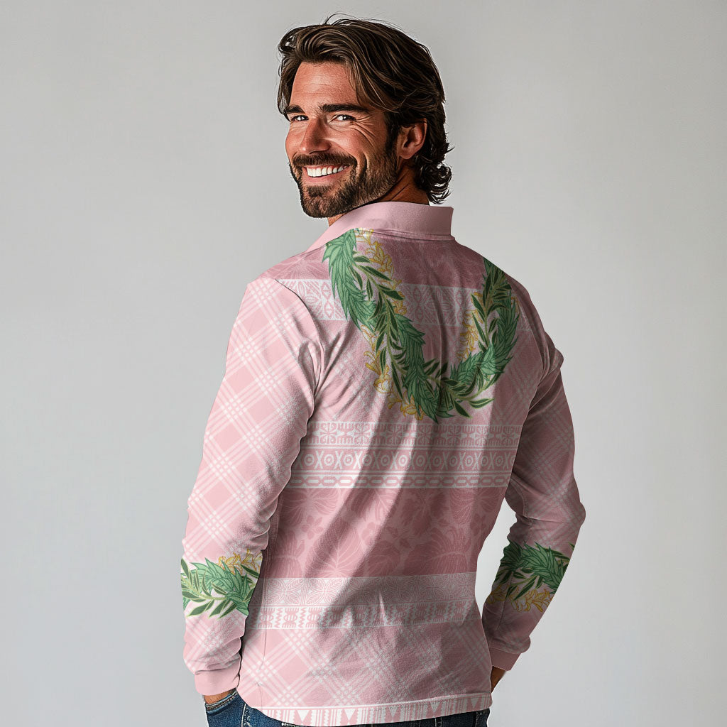 Hawai'i Paniolo Maile Twisted Lei Long Sleeve Polo Shirt Dusty Rose LT7 - Polynesian Pride