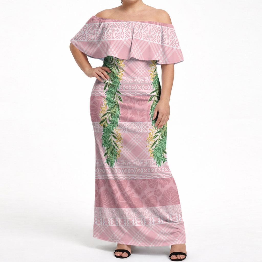 Hawai'i Paniolo Maile Twisted Lei Off Shoulder Maxi Dress Dusty Rose