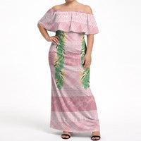 Hawai'i Paniolo Maile Twisted Lei Off Shoulder Maxi Dress Dusty Rose LT7 Women Dusty Rose - Polynesian Pride
