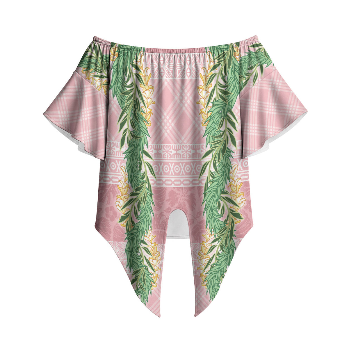 Hawai'i Paniolo Maile Twisted Lei Off Shoulder Wrap Waist Top Dusty Rose LT7 - Polynesian Pride