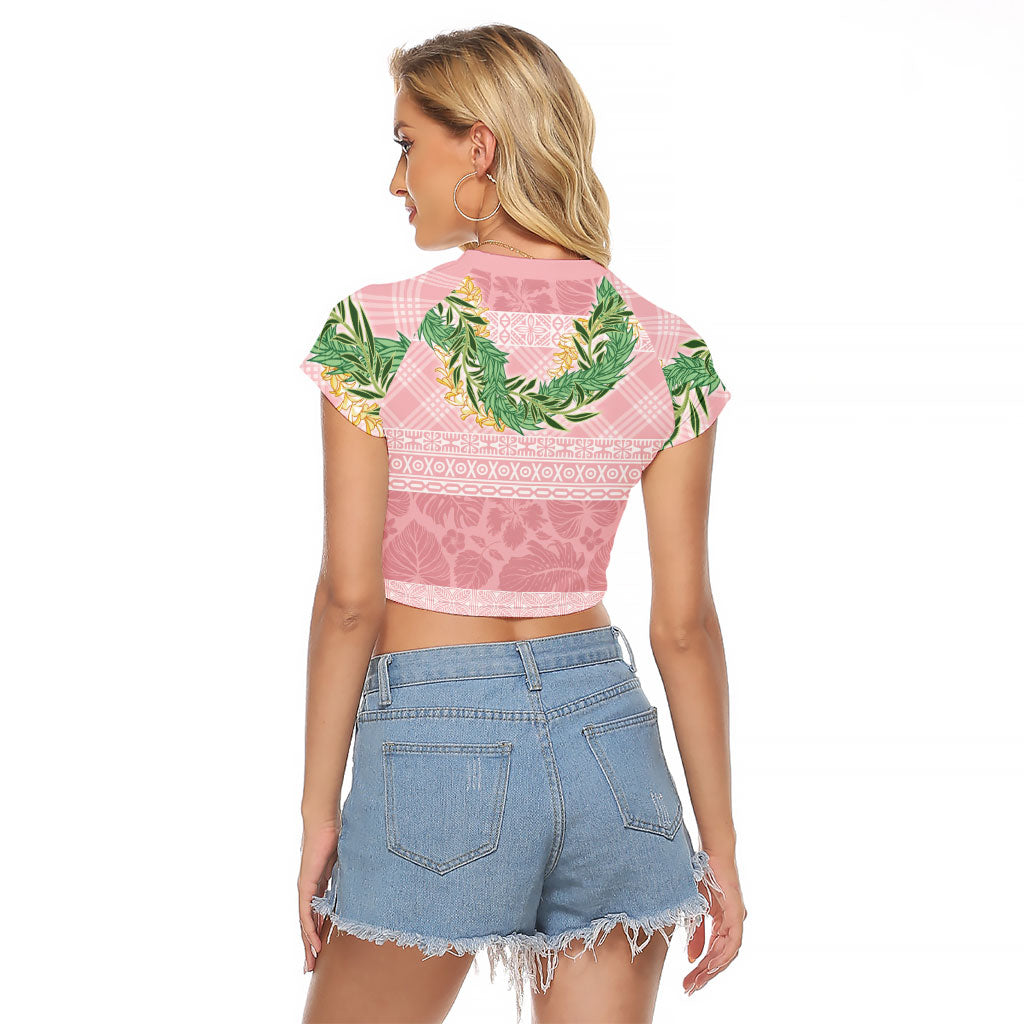 Hawai'i Paniolo Maile Twisted Lei Raglan Cropped T Shirt Dusty Rose LT7 - Polynesian Pride