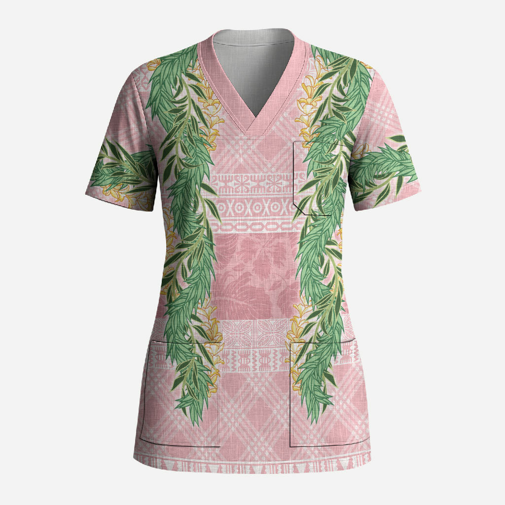 Hawai'i Paniolo Maile Twisted Lei Scrub Top Dusty Rose LT7 Adult Dusty Rose - Polynesian Pride