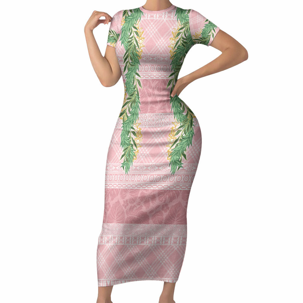 Hawai'i Paniolo Maile Twisted Lei Short Sleeve Bodycon Dress Dusty Rose LT7 Long Dress Dusty Rose - Polynesian Pride