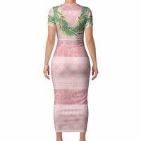 Hawai'i Paniolo Maile Twisted Lei Short Sleeve Bodycon Dress Dusty Rose LT7 - Polynesian Pride