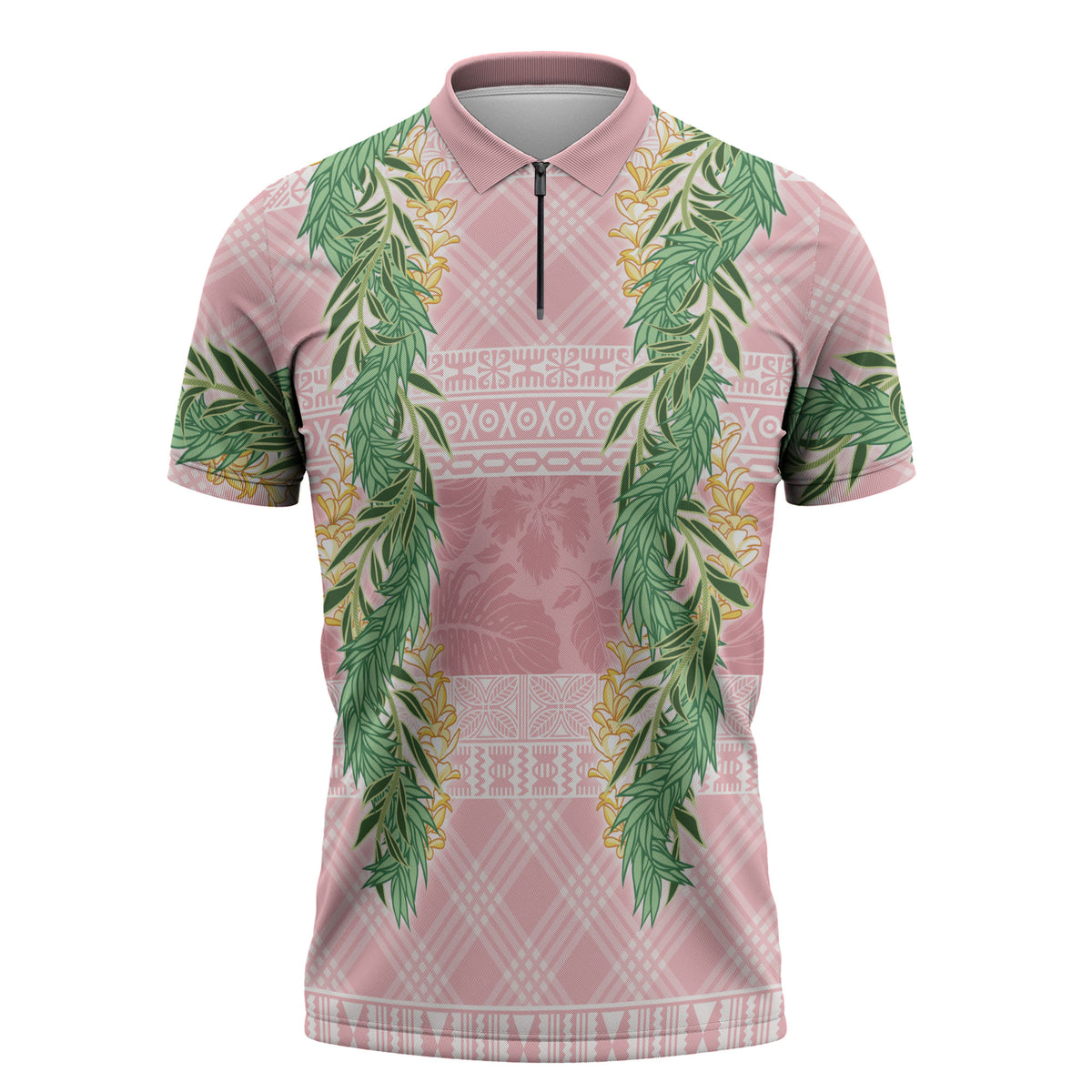 Hawai'i Paniolo Maile Twisted Lei Zipper Polo Shirt Dusty Rose LT7 Dusty Rose - Polynesian Pride