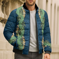 Hawai'i Paniolo Maile Twisted Lei Bomber Puffer Jacket Cobalt Blue LT7 - Polynesian Pride