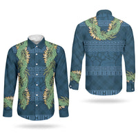 Hawai'i Paniolo Maile Twisted Lei Couples Matching Short Sleeve Bodycon Dress and Long Sleeve Button Shirt Cobalt Blue LT7 - Polynesian Pride