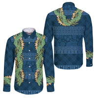 Hawai'i Paniolo Maile Twisted Lei Family Matching Long Sleeve Bodycon Dress and Hawaiian Shirt Cobalt Blue LT7 Dad's Shirt - Long Sleeve Cobalt Blue - Polynesian Pride