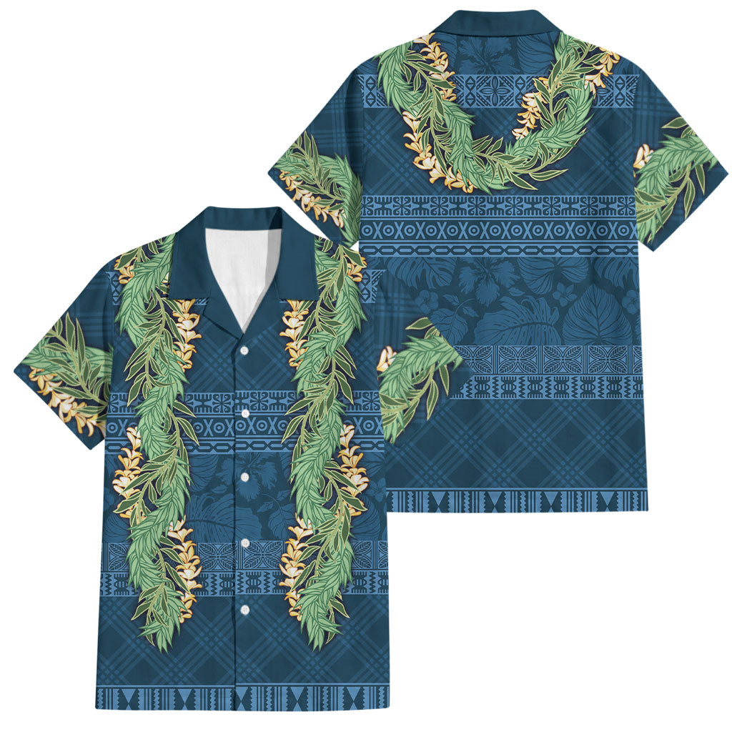 Hawai'i Paniolo Maile Twisted Lei Family Matching Off The Shoulder Long Sleeve Dress and Hawaiian Shirt Cobalt Blue LT7 Dad's Shirt - Short Sleeve Cobalt Blue - Polynesian Pride
