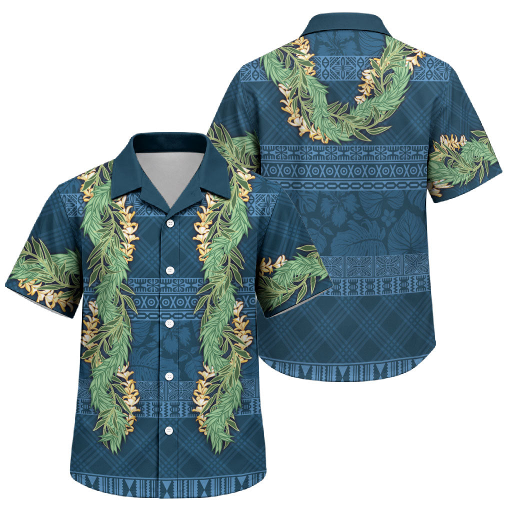 Hawai'i Paniolo Maile Twisted Lei Family Matching Off The Shoulder Long Sleeve Dress and Hawaiian Shirt Cobalt Blue LT7 Son's Shirt Cobalt Blue - Polynesian Pride