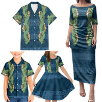 Hawai'i Paniolo Maile Twisted Lei Family Matching Puletasi and Hawaiian Shirt Cobalt Blue LT7 - Polynesian Pride