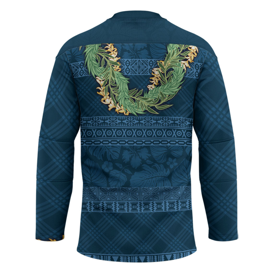 Hawai'i Paniolo Maile Twisted Lei Hockey Jersey Cobalt Blue LT7 - Polynesian Pride