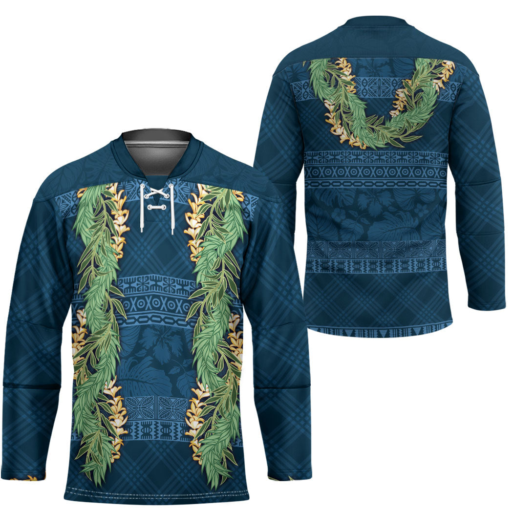 Hawai'i Paniolo Maile Twisted Lei Hockey Jersey Cobalt Blue LT7 - Polynesian Pride
