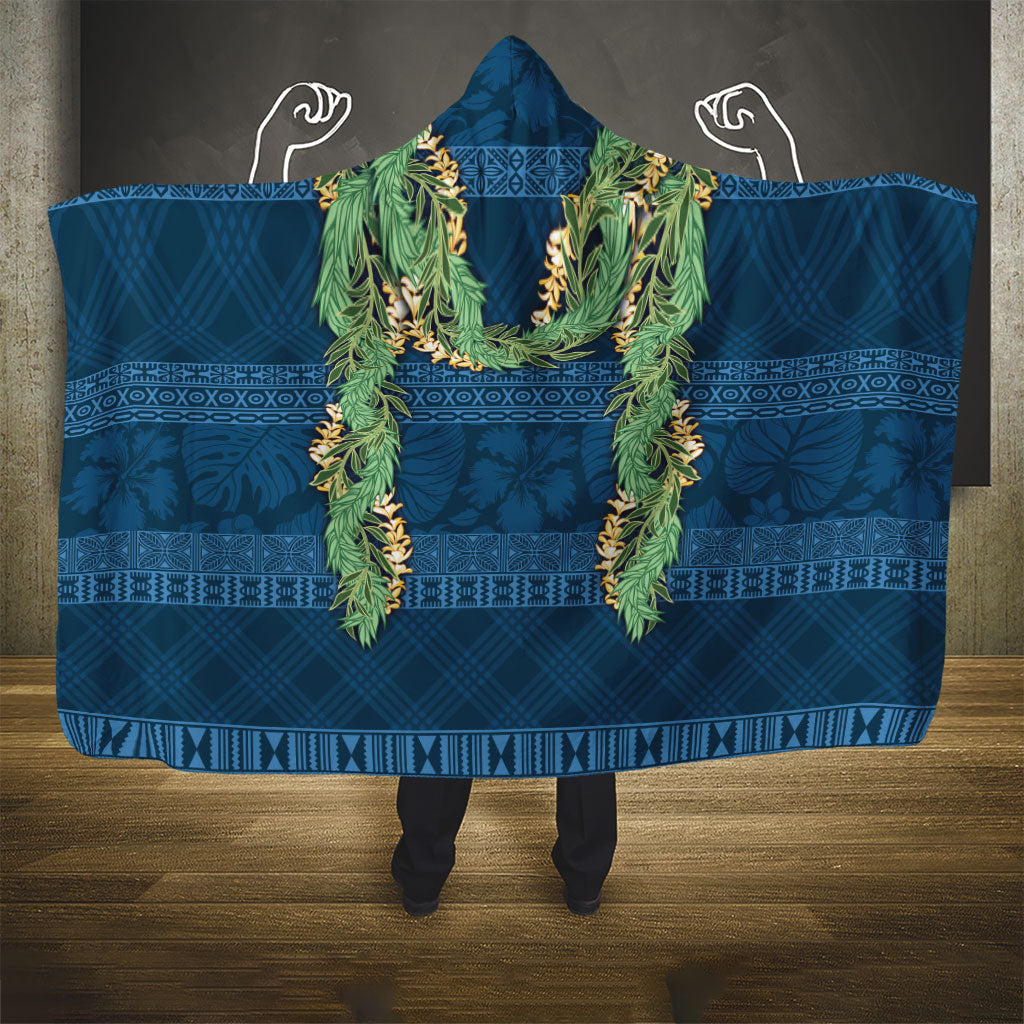 Hawai'i Paniolo Maile Twisted Lei Hooded Blanket Cobalt Blue LT7 - Polynesian Pride