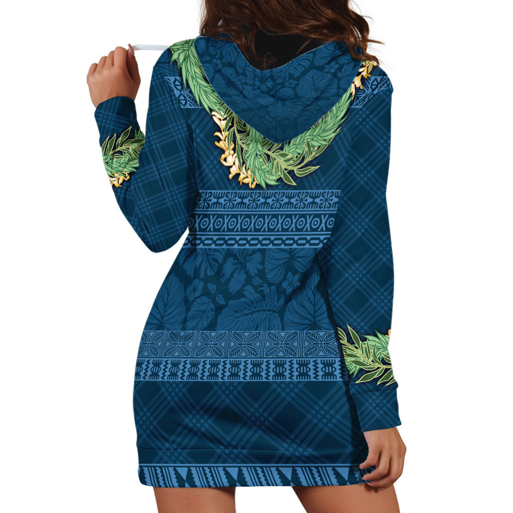 Hawai'i Paniolo Maile Twisted Lei Hoodie Dress Cobalt Blue LT7 - Polynesian Pride