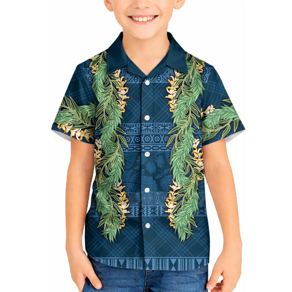 Hawai'i Paniolo Maile Twisted Lei Kid Hawaiian Shirt Cobalt Blue LT7 Kid Cobalt Blue - Polynesian Pride