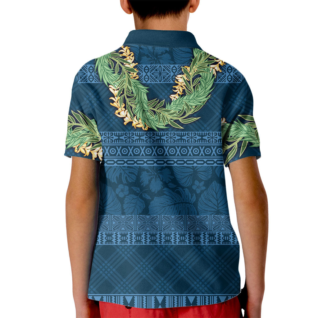 Hawai'i Paniolo Maile Twisted Lei Kid Polo Shirt Cobalt Blue LT7 - Polynesian Pride