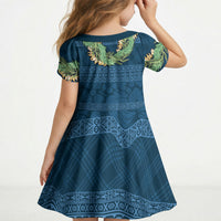 Hawai'i Paniolo Maile Twisted Lei Kid Short Sleeve Dress Cobalt Blue LT7 - Polynesian Pride