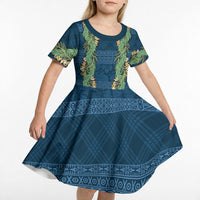 Hawai'i Paniolo Maile Twisted Lei Kid Short Sleeve Dress Cobalt Blue LT7 - Polynesian Pride