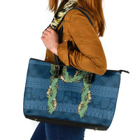 Hawai'i Paniolo Maile Twisted Lei Leather Tote Bag Cobalt Blue LT7 Cobalt Blue - Polynesian Pride