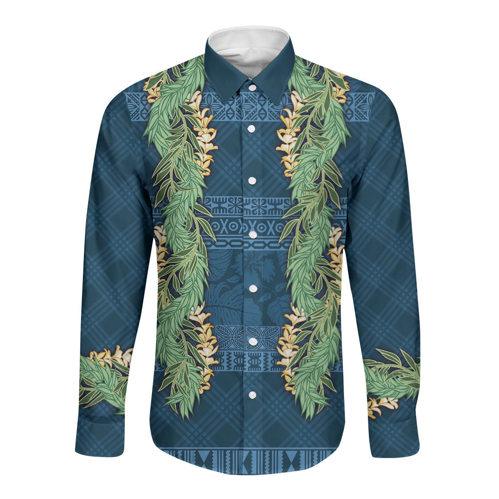 Hawai'i Paniolo Maile Twisted Lei Long Sleeve Button Shirt Cobalt Blue