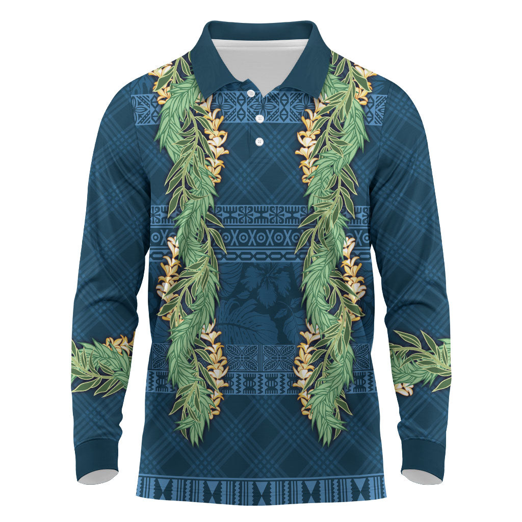 Hawai'i Paniolo Maile Twisted Lei Long Sleeve Polo Shirt Cobalt Blue LT7 Cobalt Blue - Polynesian Pride