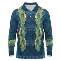 Hawai'i Paniolo Maile Twisted Lei Long Sleeve Polo Shirt Cobalt Blue LT7 Cobalt Blue - Polynesian Pride