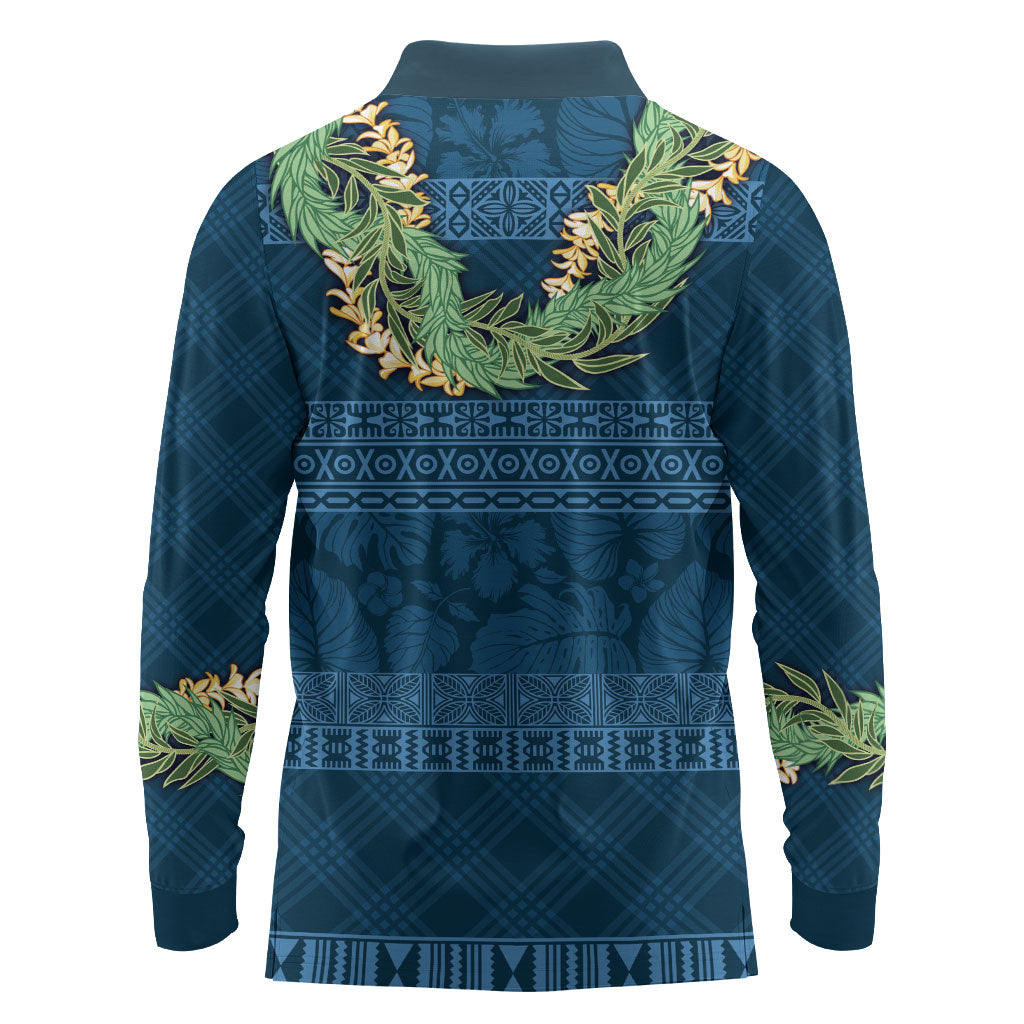 Hawai'i Paniolo Maile Twisted Lei Long Sleeve Polo Shirt Cobalt Blue LT7 - Polynesian Pride
