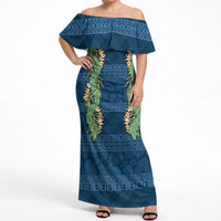 Hawai'i Paniolo Maile Twisted Lei Off Shoulder Maxi Dress Cobalt Blue LT7 Women Cobalt Blue - Polynesian Pride