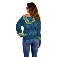 Hawai'i Paniolo Maile Twisted Lei Off Shoulder Sweater Cobalt Blue LT7 - Polynesian Pride