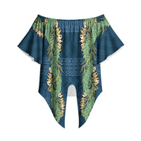 Hawai'i Paniolo Maile Twisted Lei Off Shoulder Wrap Waist Top Cobalt Blue LT7 - Polynesian Pride