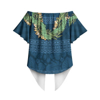 Hawai'i Paniolo Maile Twisted Lei Off Shoulder Wrap Waist Top Cobalt Blue LT7 - Polynesian Pride