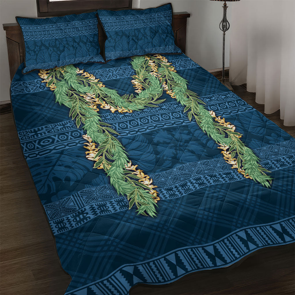 Hawai'i Paniolo Maile Twisted Lei Quilt Bed Set Cobalt Blue LT7 Cobalt Blue - Polynesian Pride