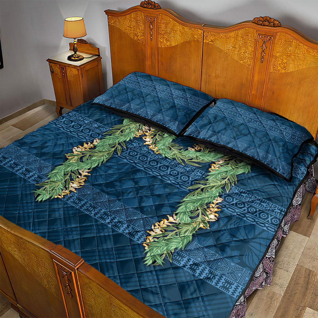 Hawai'i Paniolo Maile Twisted Lei Quilt Bed Set Cobalt Blue LT7 - Polynesian Pride