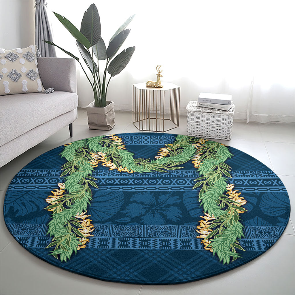 Hawai'i Paniolo Maile Twisted Lei Round Carpet Cobalt Blue LT7 - Polynesian Pride