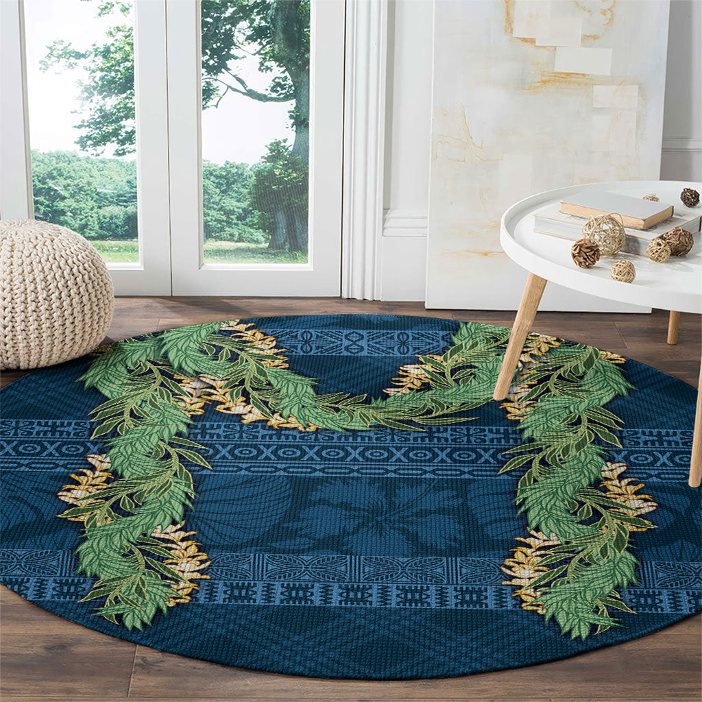 Hawai'i Paniolo Maile Twisted Lei Round Carpet Cobalt Blue LT7 - Polynesian Pride
